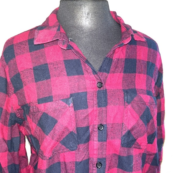 Beach Lunch Lounge Collection Flannel Shirt Chiffon Back Size Large Button Up - Picture 4 of 9